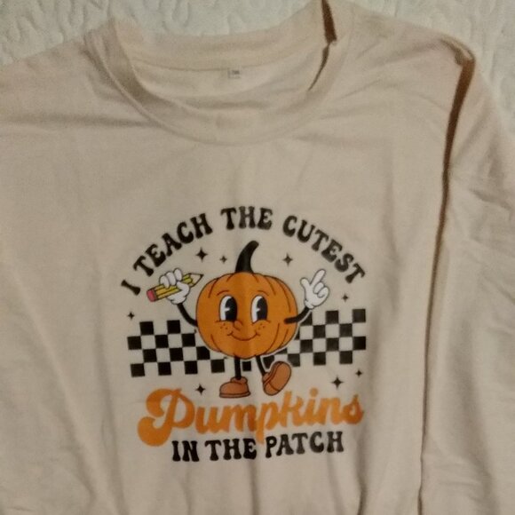 Teacher Fall Pumpkin Long Sleeved Lightweight Sweatshirt.  Size 2XL. NWT Cream - Picture 2 of 6